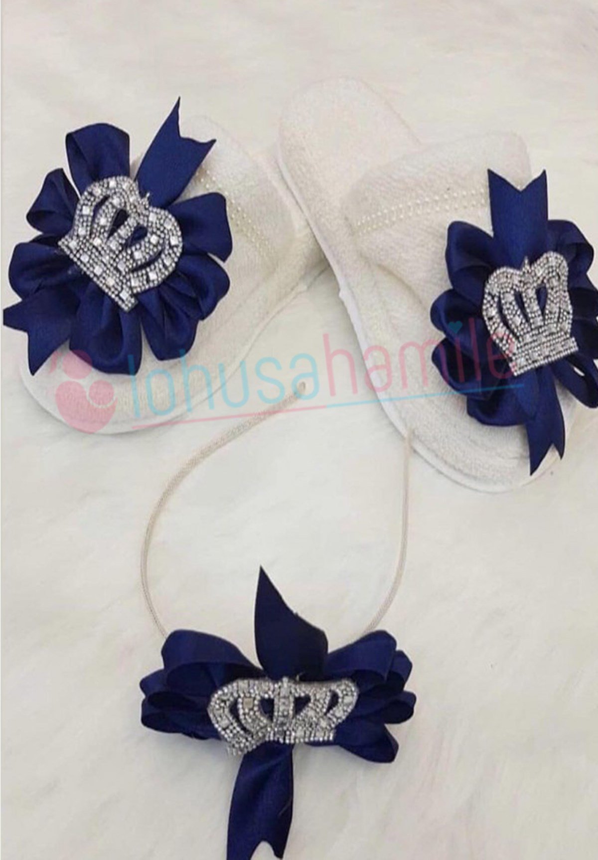 Lh 319 Lacivert Lohusa Tac ve Terlik Seti