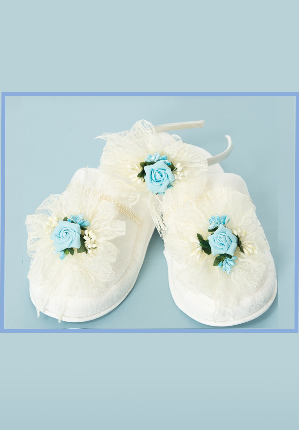 Lh 319 Blue Flower Maternity Crown and Slipper Set