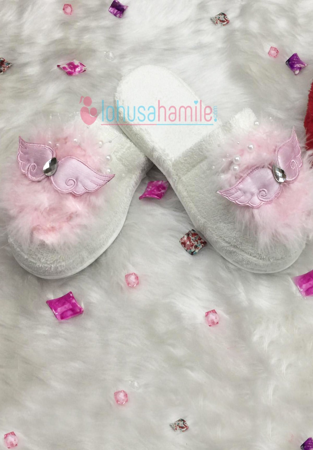 Lh 542 Pembe Kanat Nakışlı Damlacıklı Lohusa Terliği