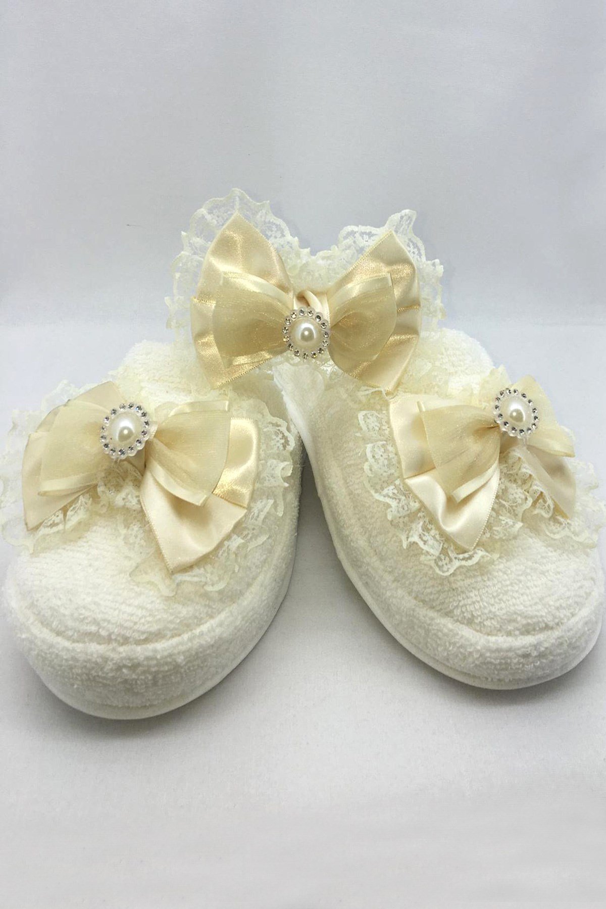 LH0591 Ekru Fiyonklu Lohusa Terlik ve Tac Seti