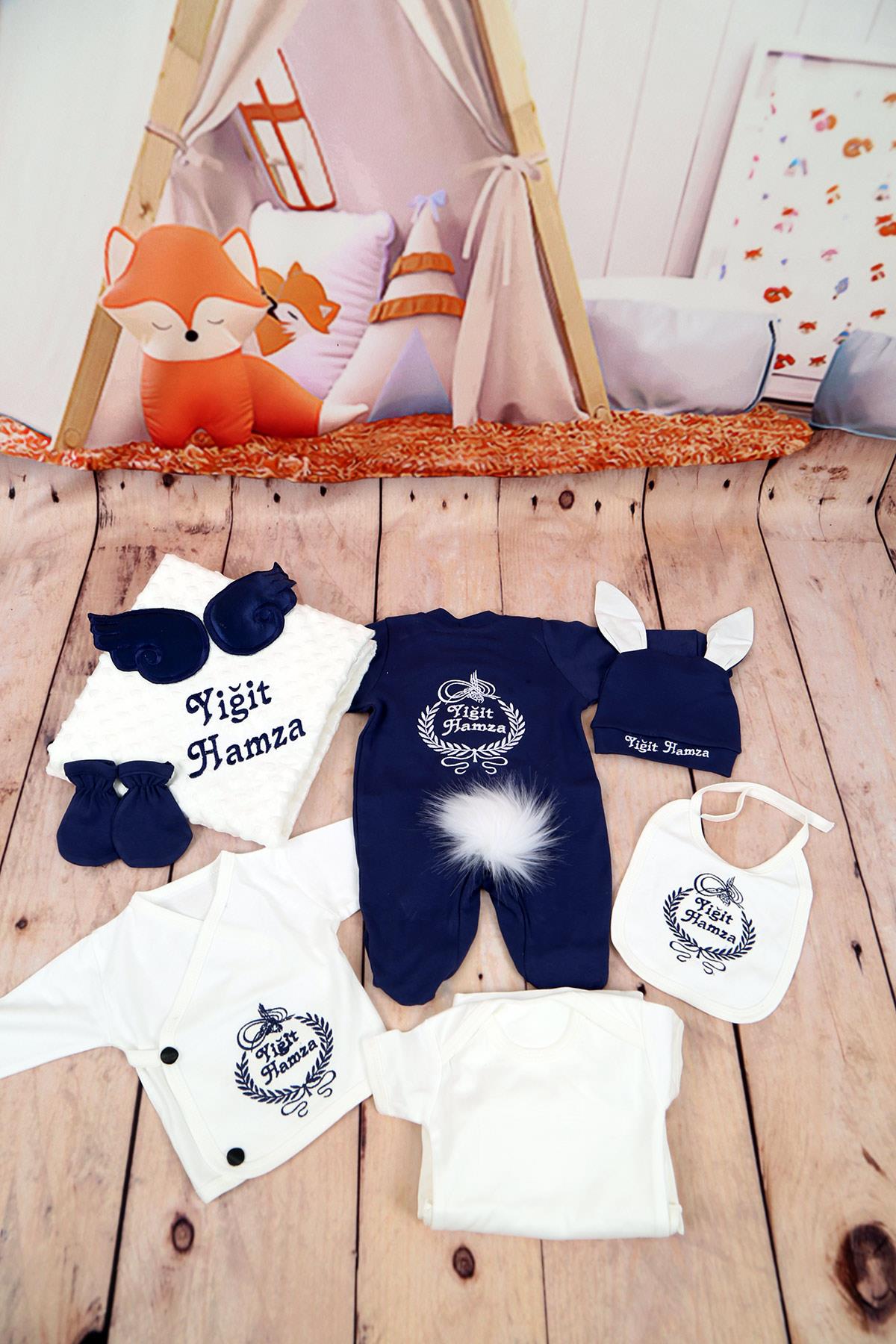 Lh1113 İsme Özel Tavşanlı Nakışlı 10lu Hastane Çıkış Seti