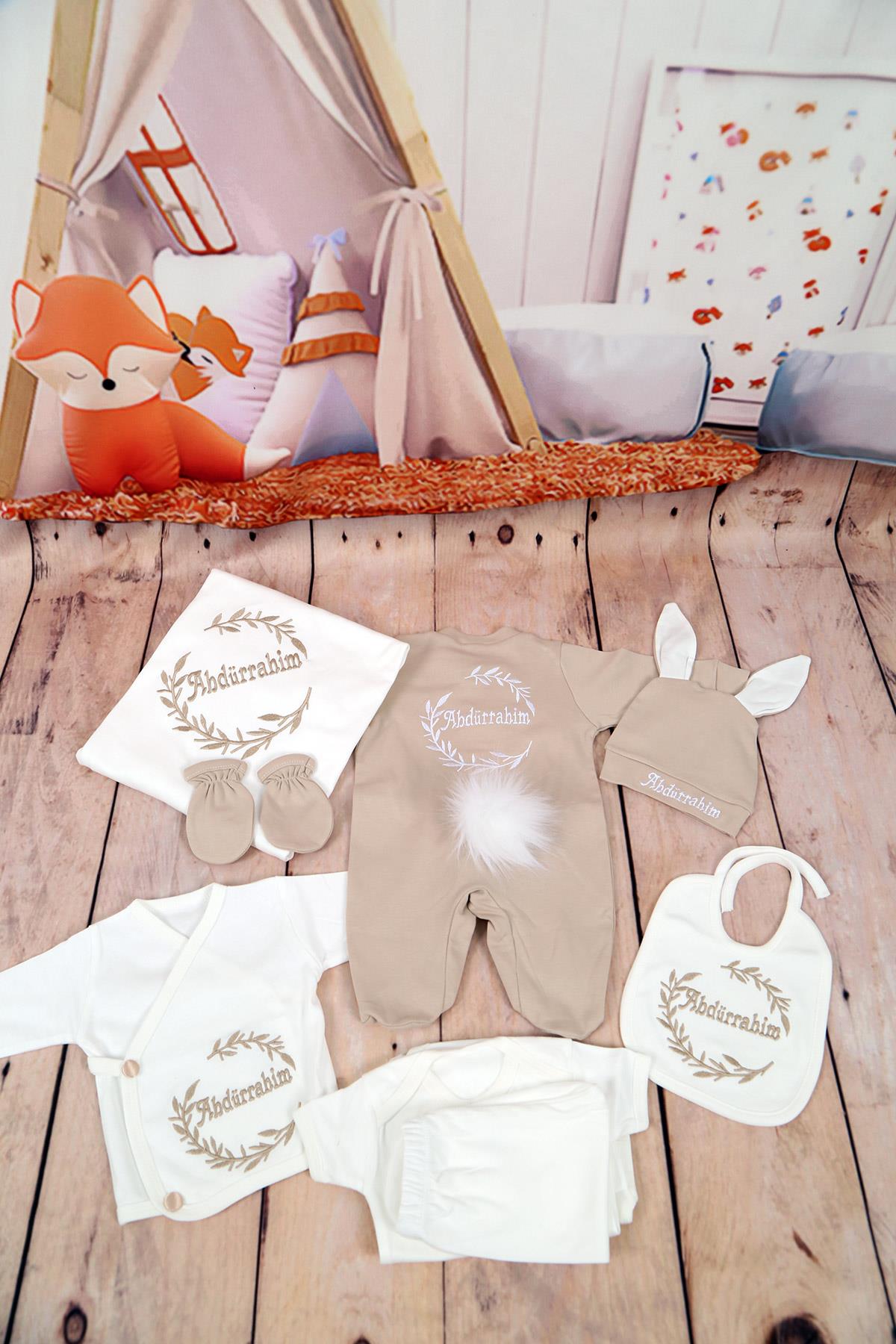 Lh1114 İsme Özel Tavşanlı Nakışlı 10lu Hastane Çıkış Seti