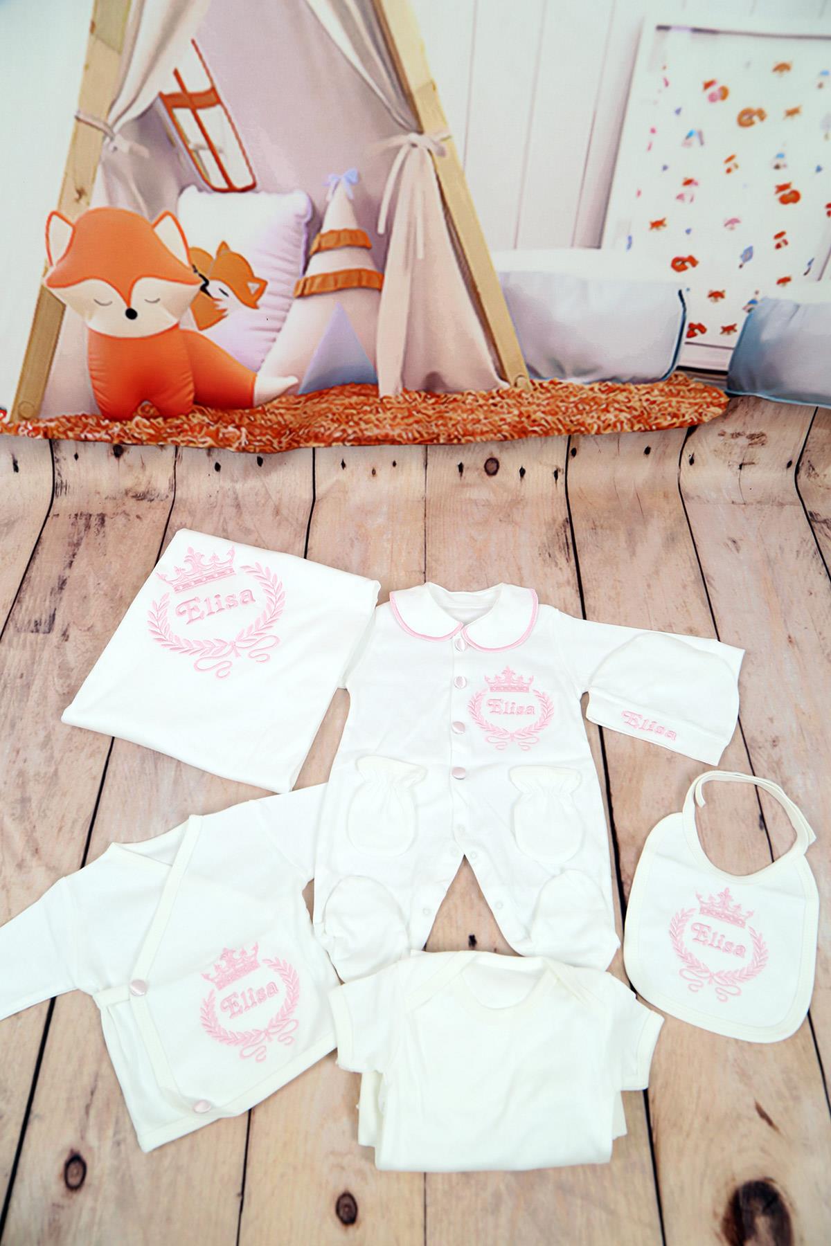 Lh1115 İsme Özel Yaka Detaylı Nakışlı 10lu Hastane Çıkış Seti