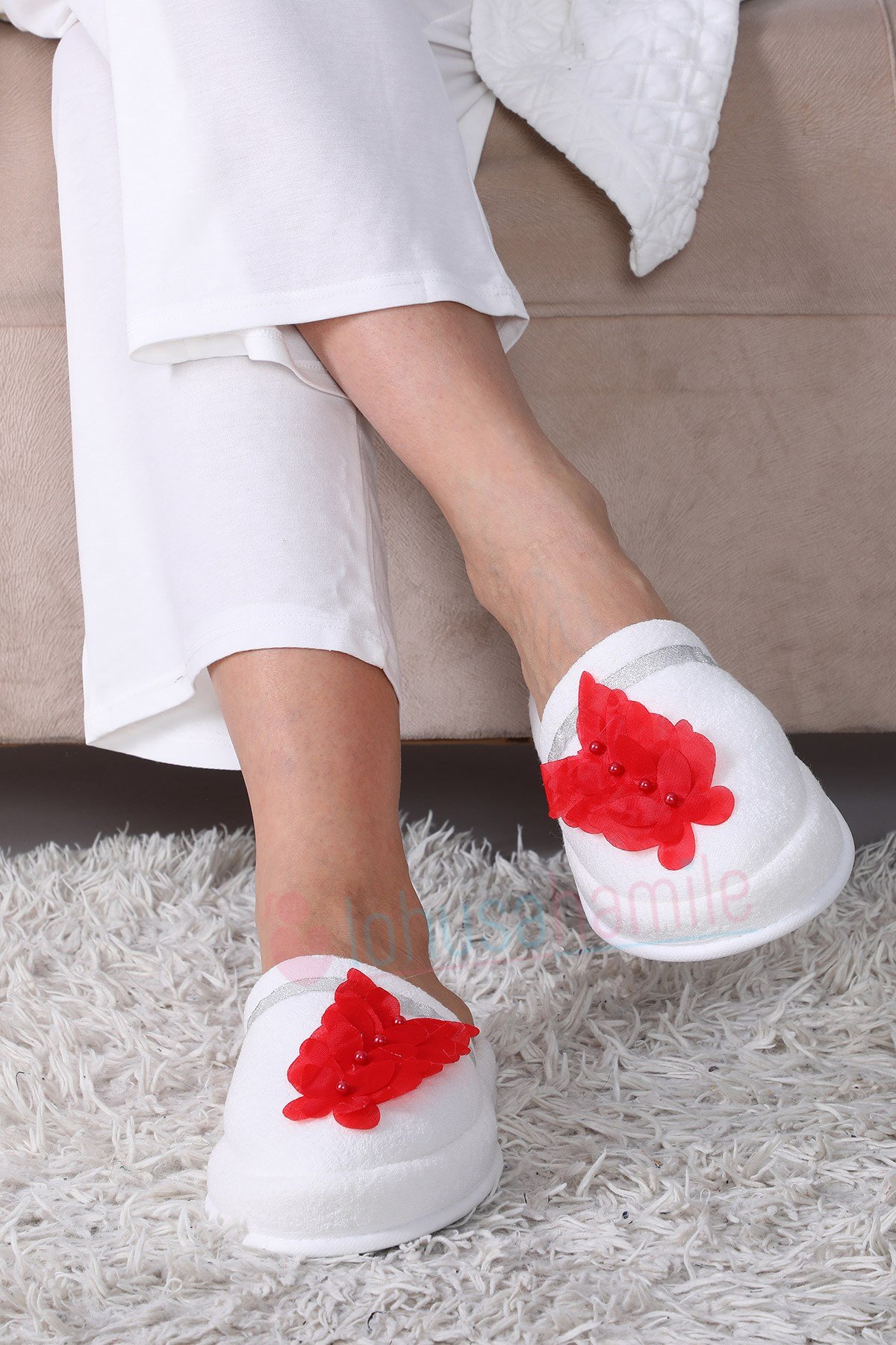 Lh12046 Kırmızı Kelebekli Lohusa Terliği