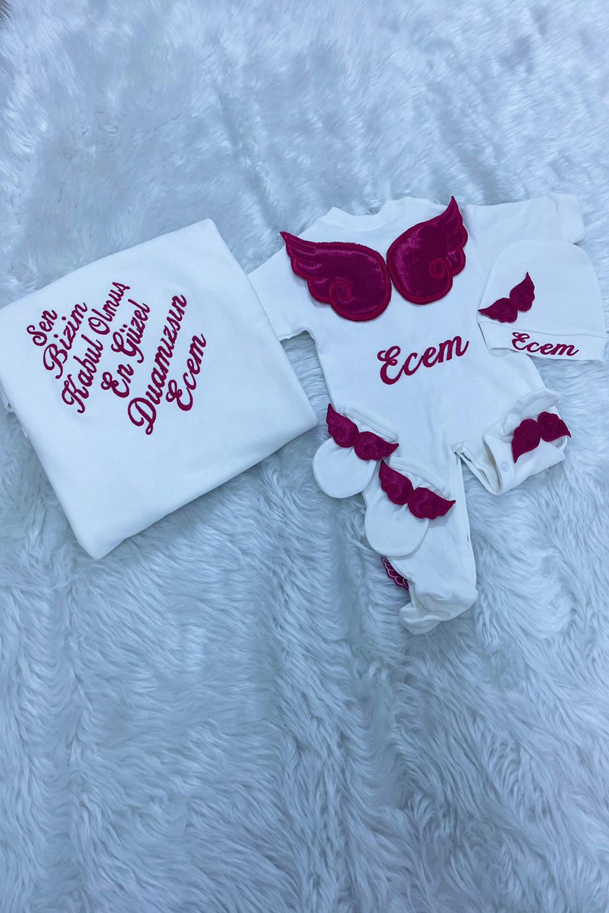 Lh4068 İsme Özel Kanat Nakışlı Hastane Çıkışı 4lü Set