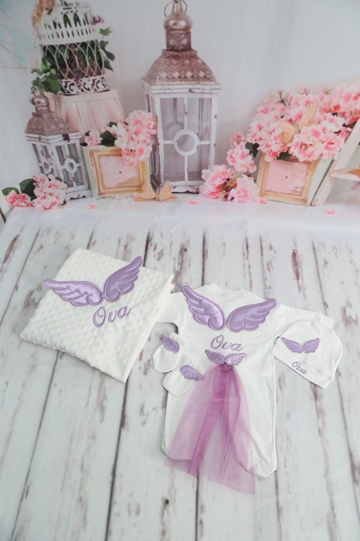 Lh4076 İsme Özel Kanatlı ve Tüllü Hastane Çıkışı 4'lü set