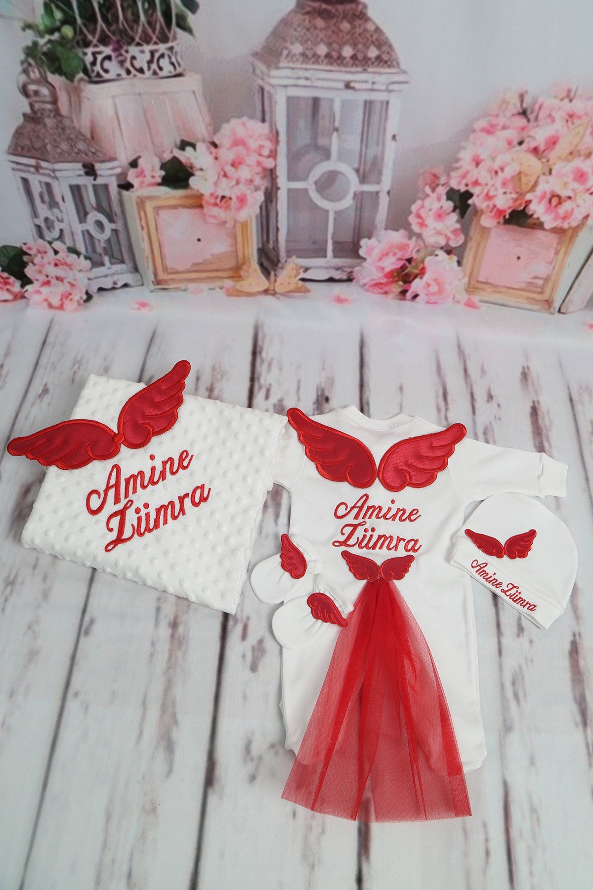 Lh4088 İsme Özel Kanat Nakışlı Hastane Çıkışı 4lü Set