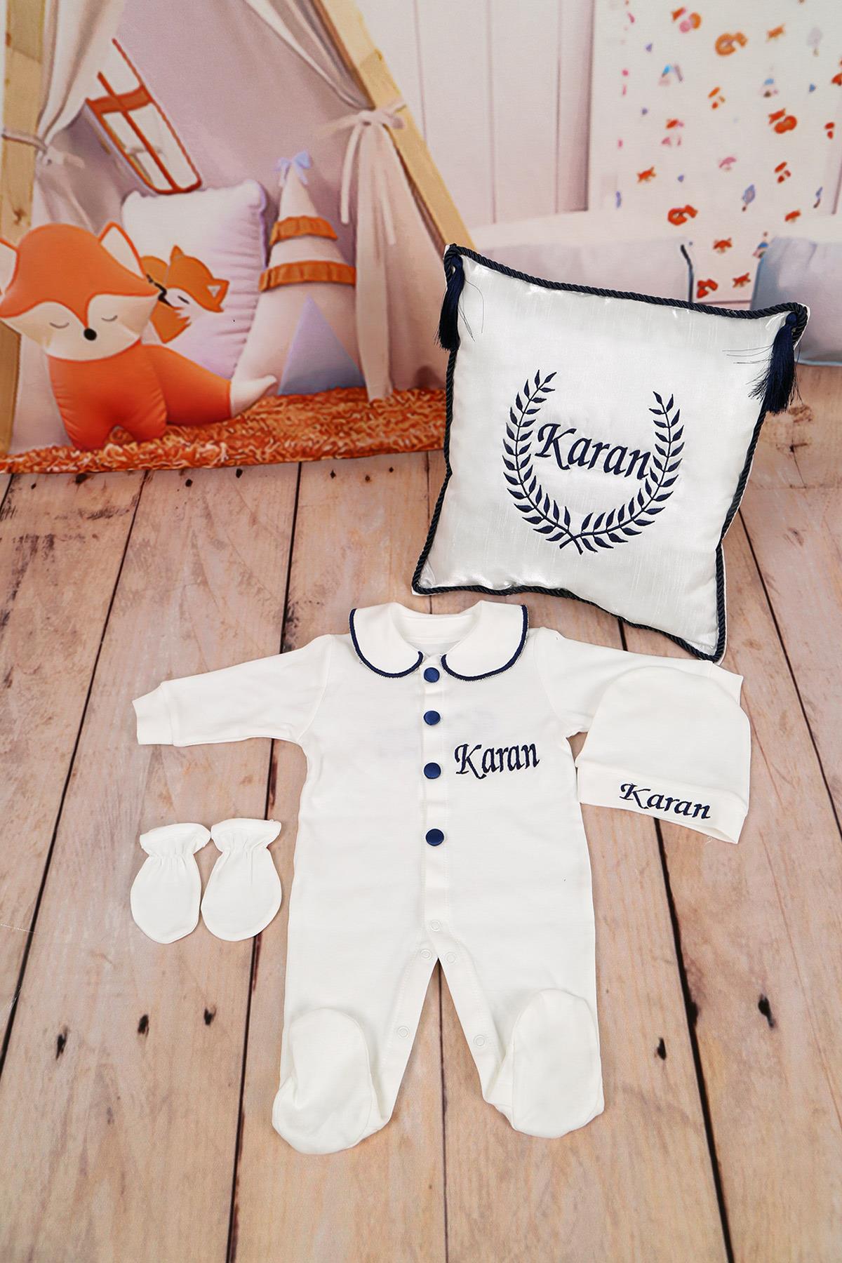 lh4159 İsme Özel Biye Detaylı Nakışlı 4lü Hastane Çıkış Seti