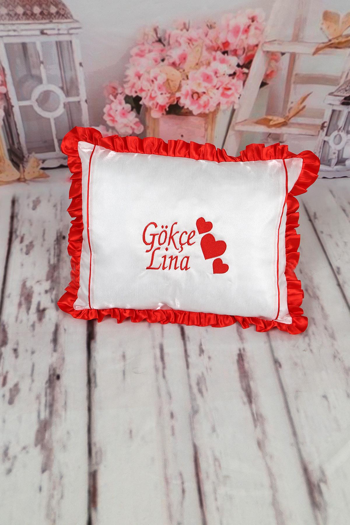 LH654 İsme Özel Kalp Nakışlı Takı Yastığı
