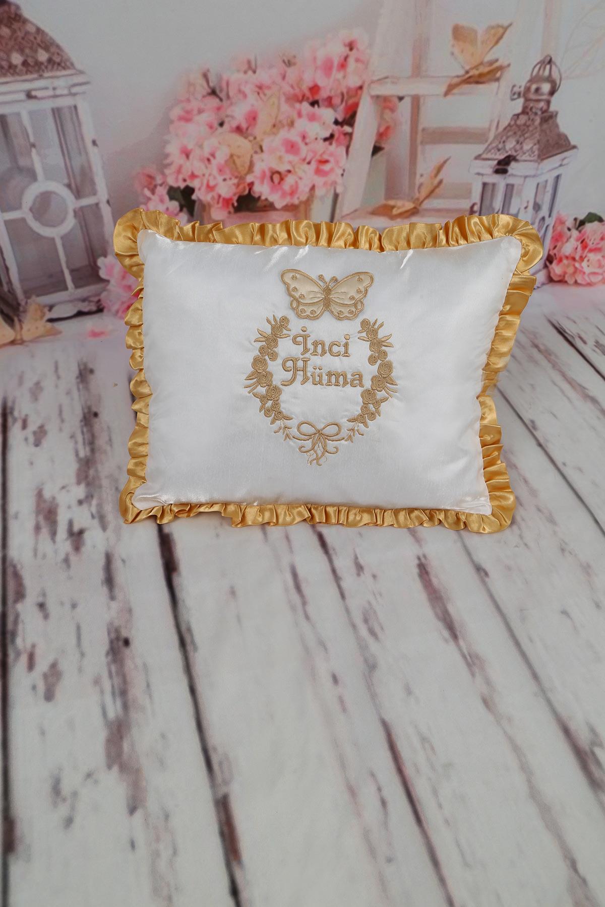 LH655 İsme Özel Kelebek Nakışlı Takı Yastığı