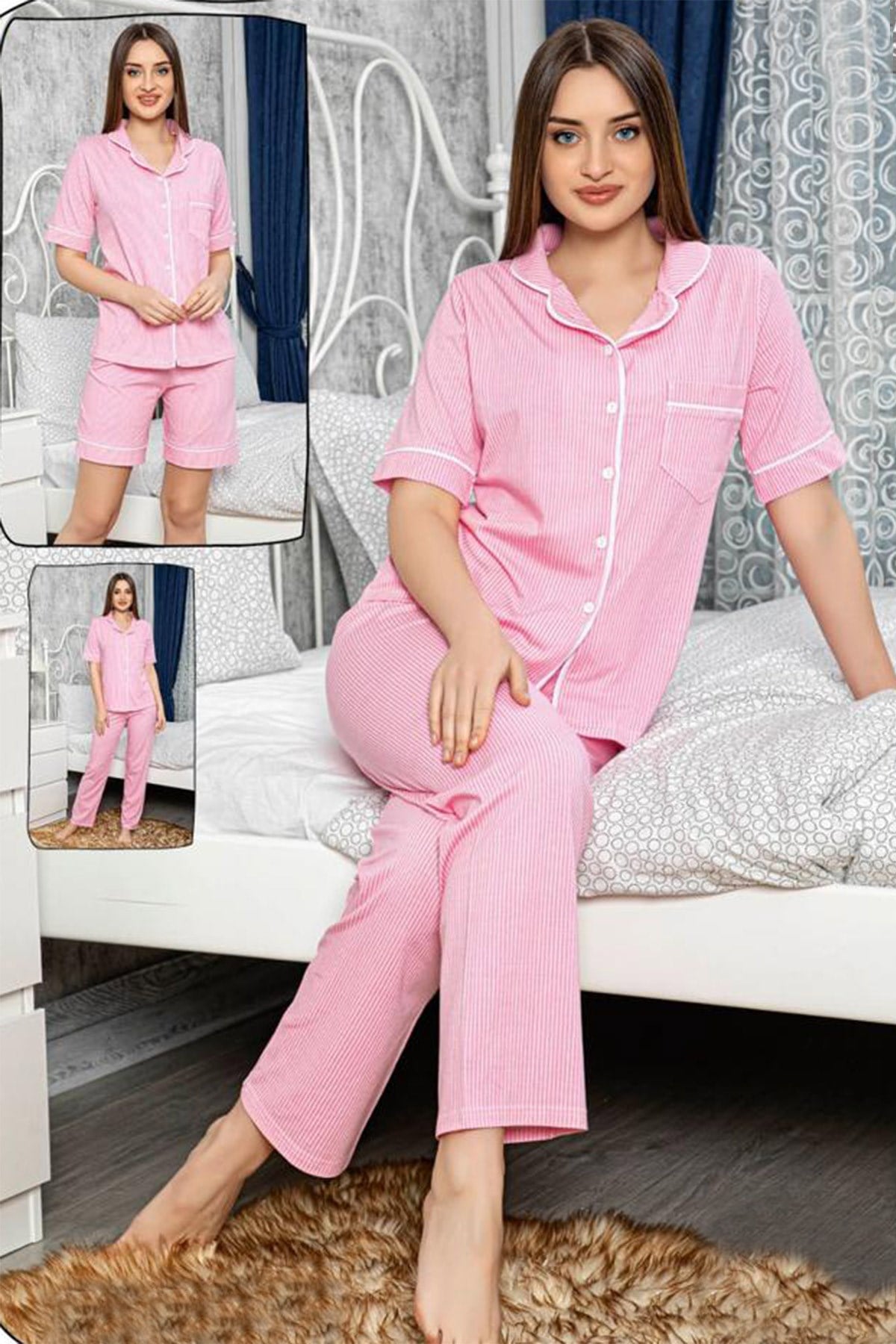 Lines 34101 Önden Düğmeli Lohusa Pijama ve Şortlu Set