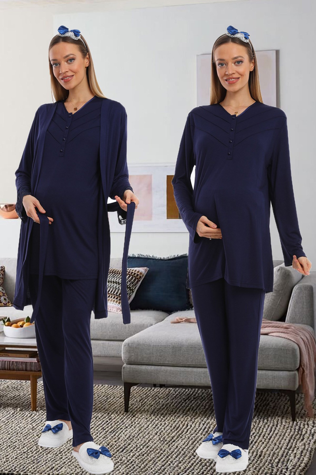 Lohusa Hamile 1094 Lacivert Sabahlıklı Lohusa Pijama Takımı
