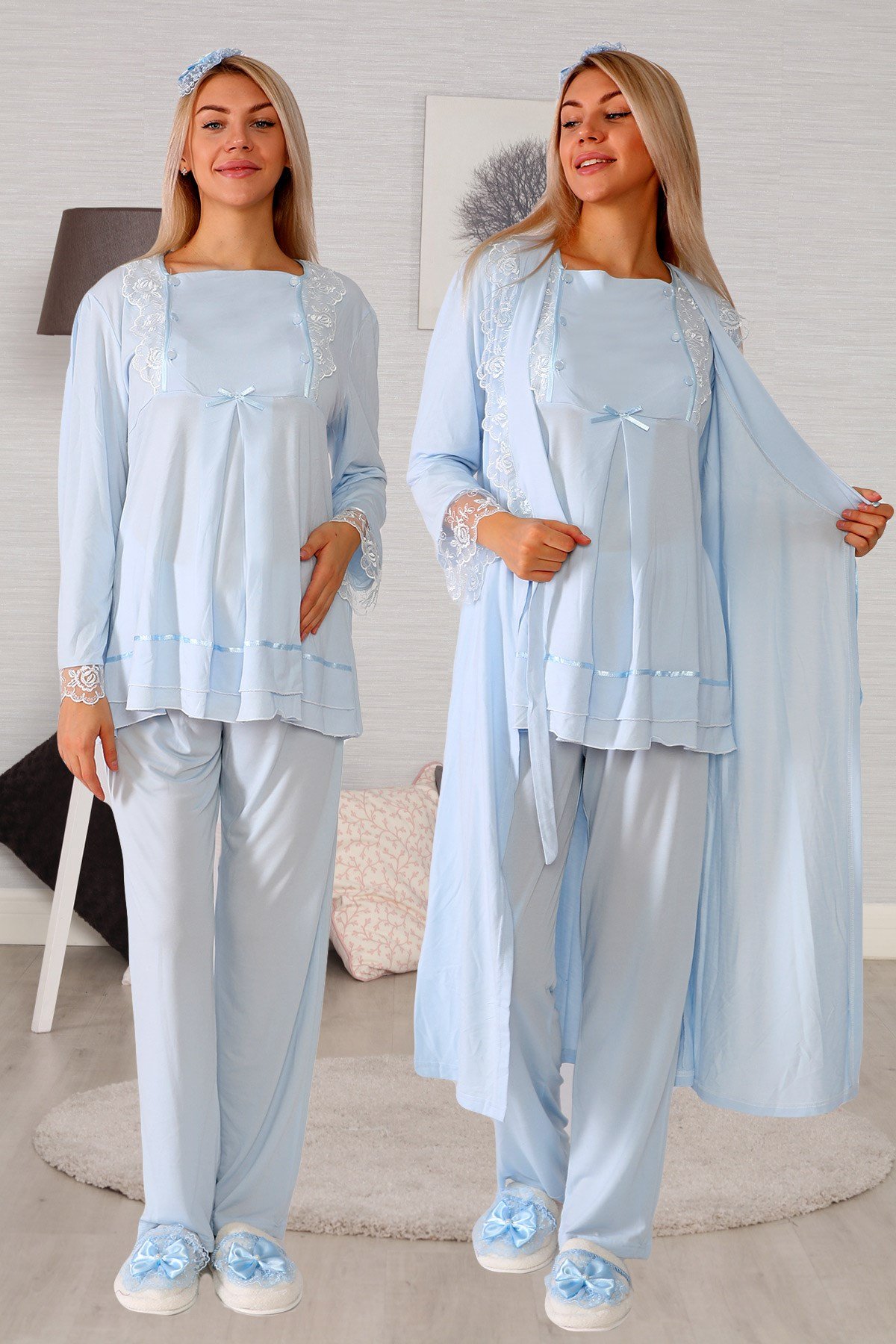 Lohusa Hamile 20124 Mavi Sabahlıklı Lohusa Pijama