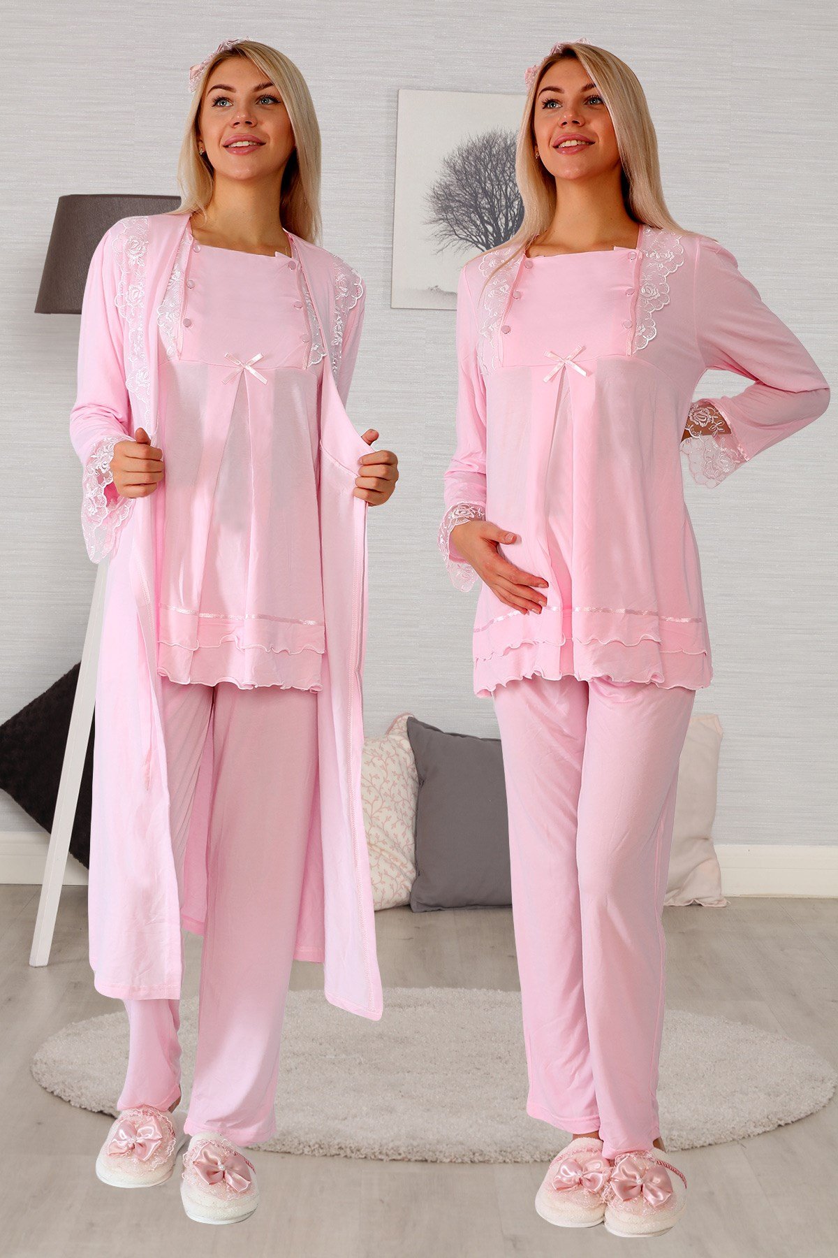 Lohusa Hamile 20124 Pembe Sabahlıklı Lohusa Pijama