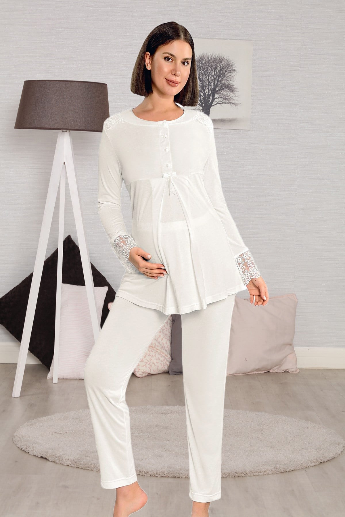 Lohusa Hamile 2352 Ekru  Lohusa Pijama Takımı