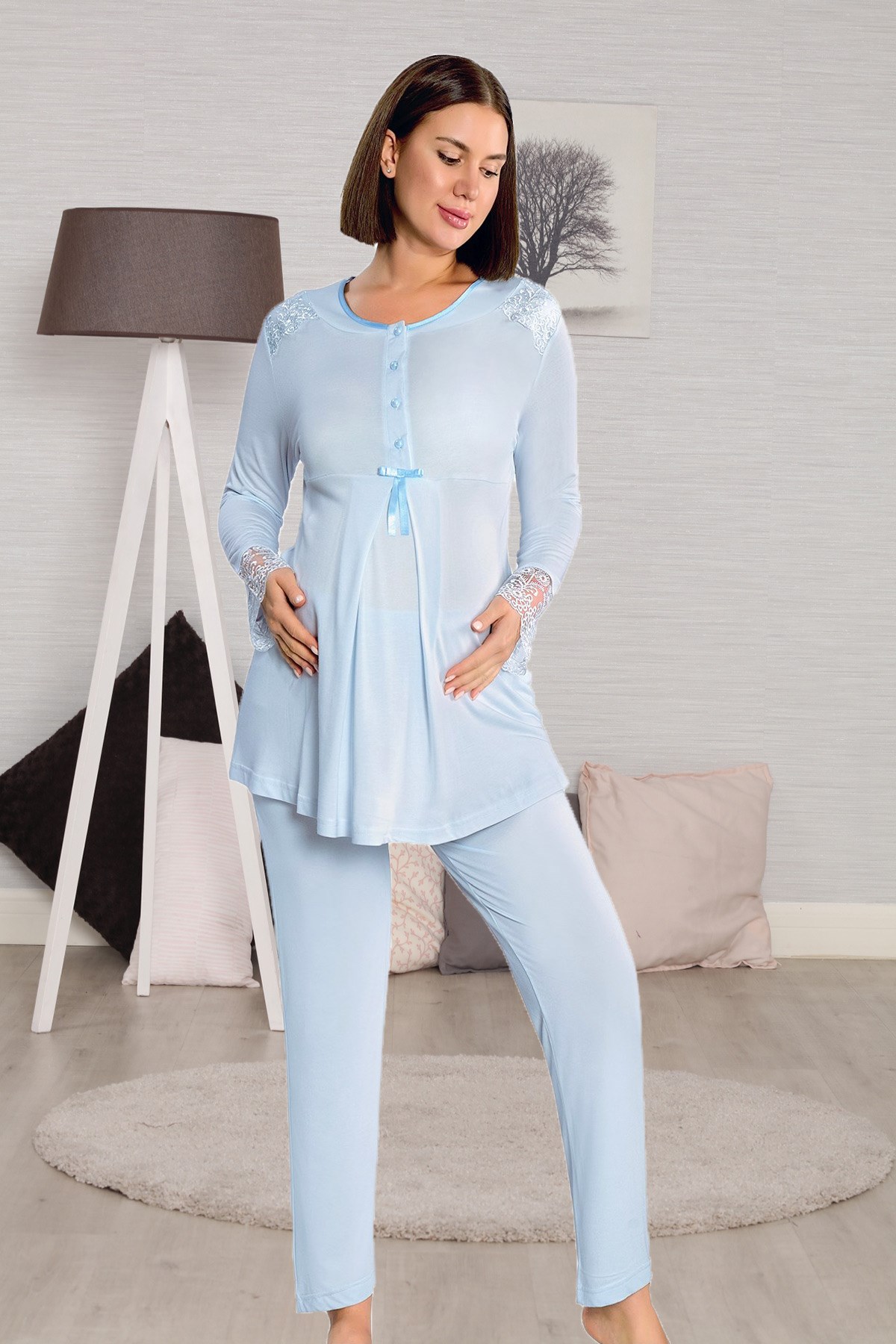 Lohusa Hamile 2352 Mavi  Lohusa Pijama Takımı