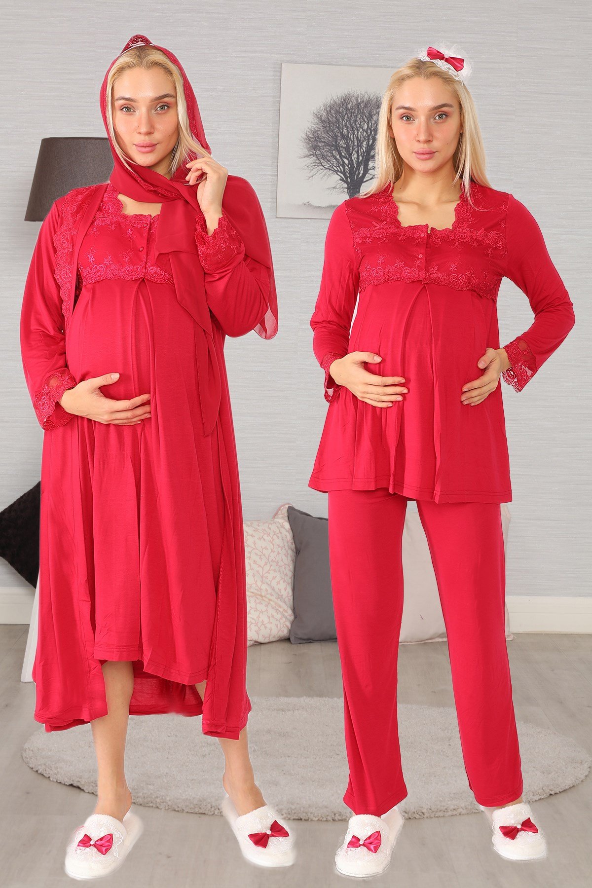 Lohusa Hamile 2406 Vişne Tesettürlü Lohusa Hamile 7li Set