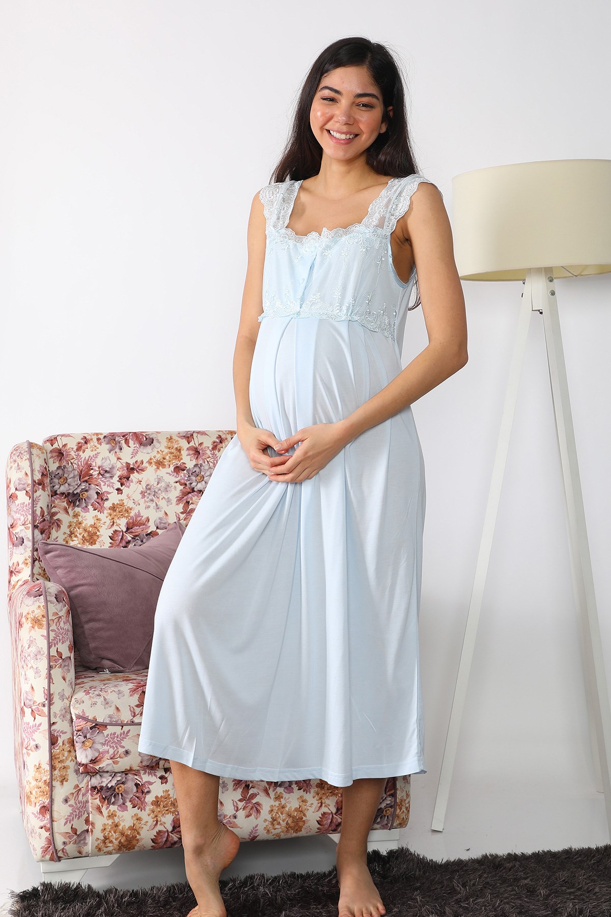 Lohusa Hamile 2504 Baby Blue Maternity Nightgown Set