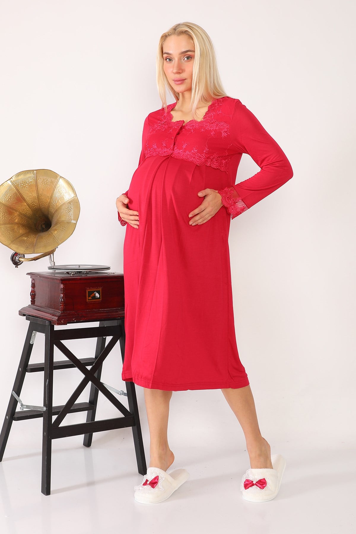 Lohusa Hamile 2604 Vişne Lohusa Gecelik