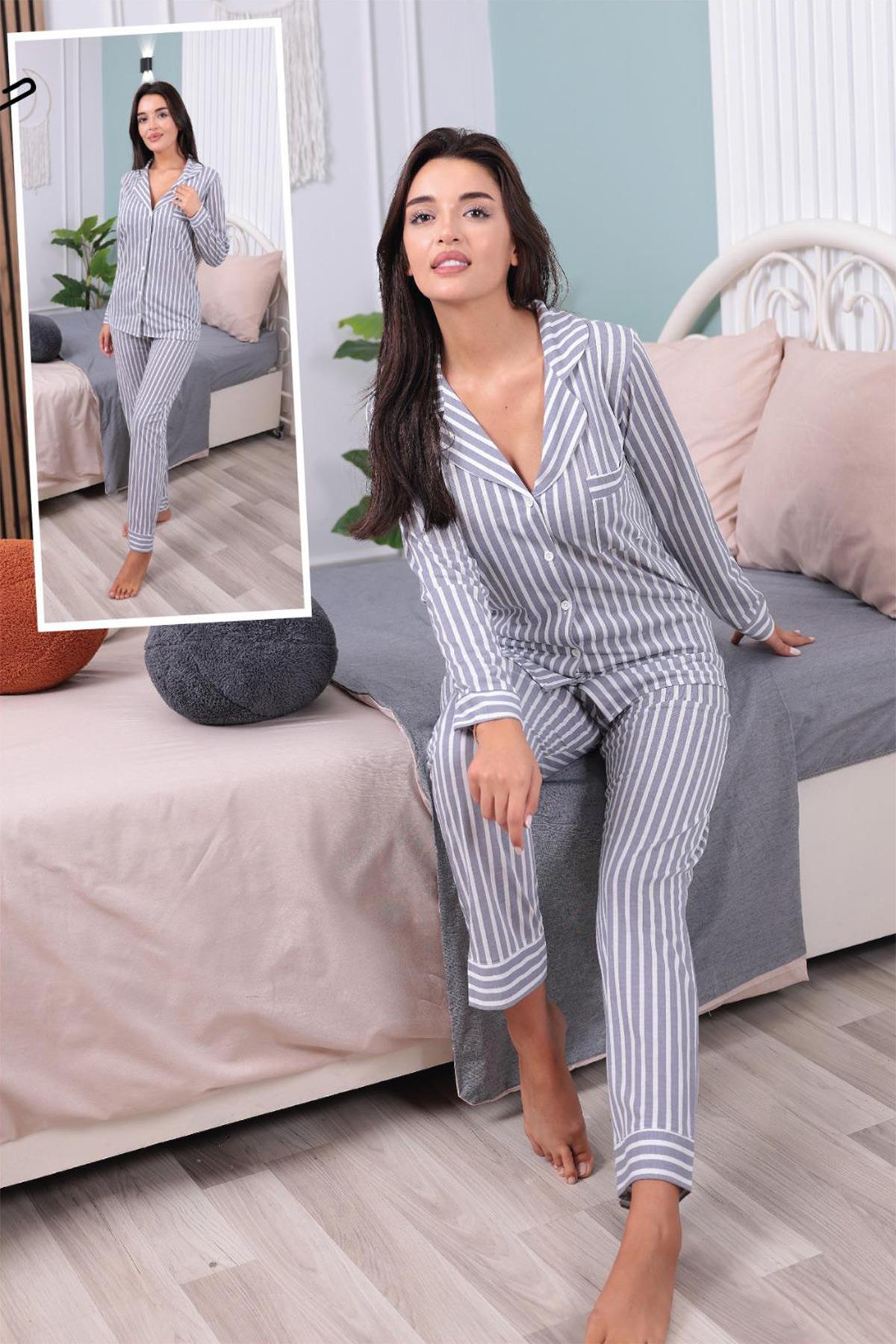 MD style 1009 Önden Düğmeli Lohusa Pijama Takımı
