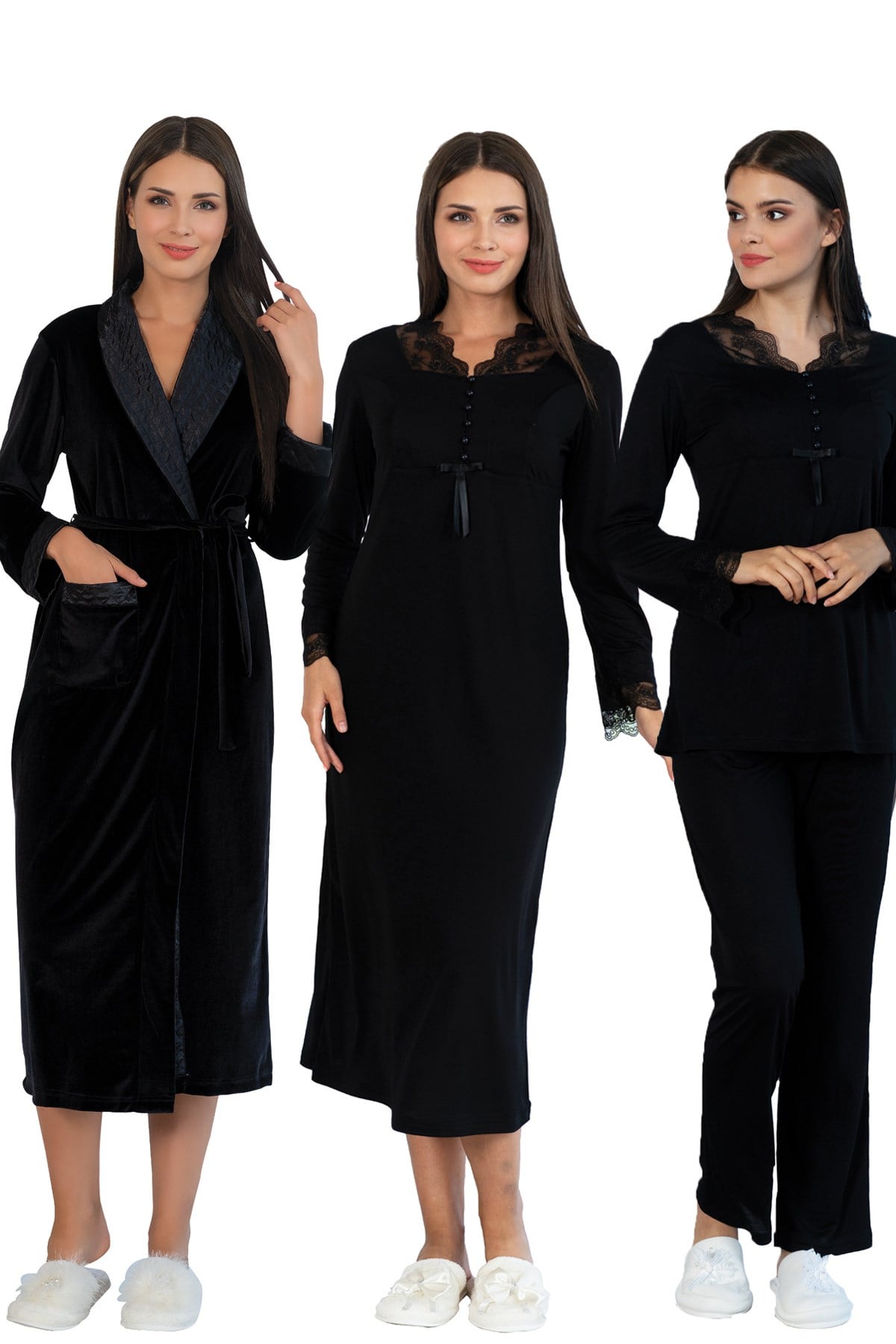 Mecit 10026 Kadife Sabahlıklı Lohusa Hamile 4lü Set