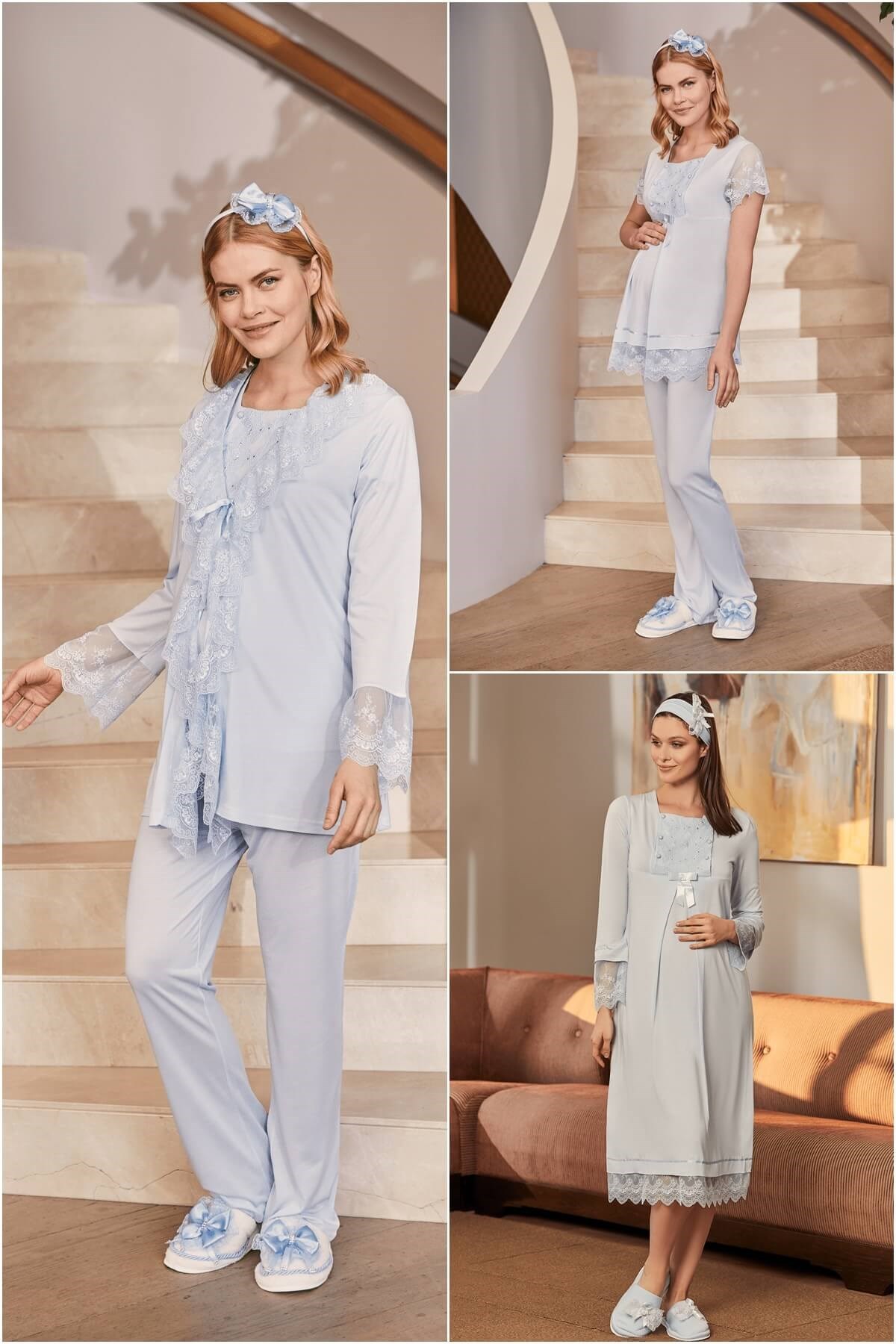 Mecit 10103 Mavi Hamile Lohusa 4lü Set