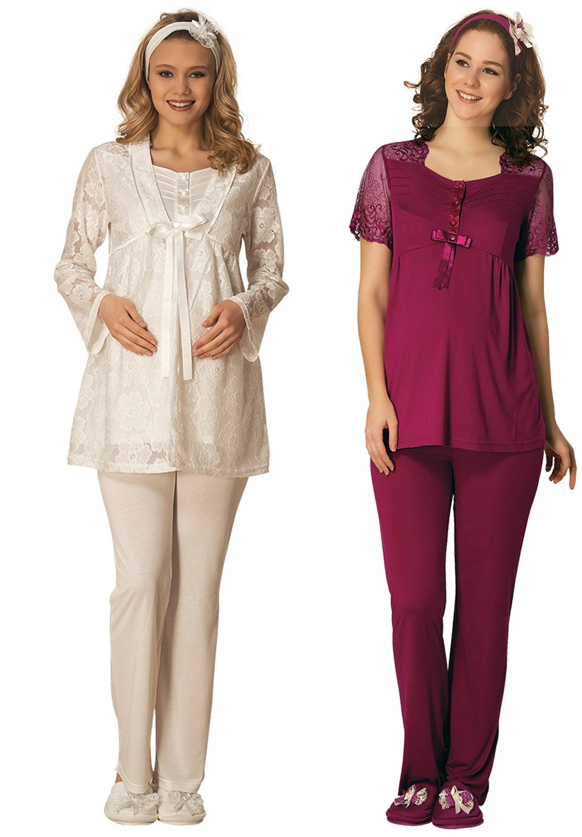 Mecit 1804 Dandet Detaylı Sabahlıklı Lohusa Pijama Takım