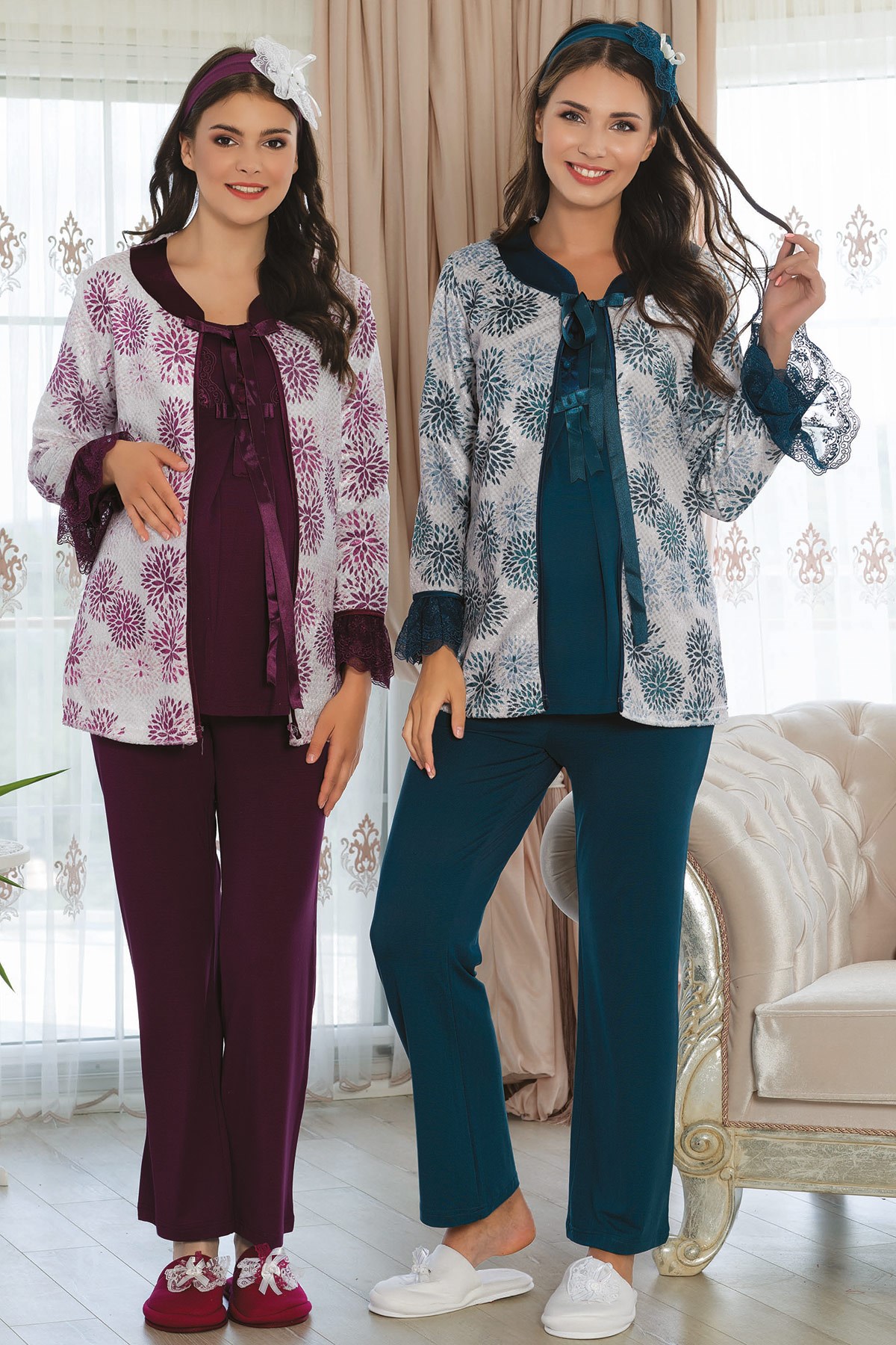 MECIT 1900 Maternity Nursing Pajama and Velvet Robe Set