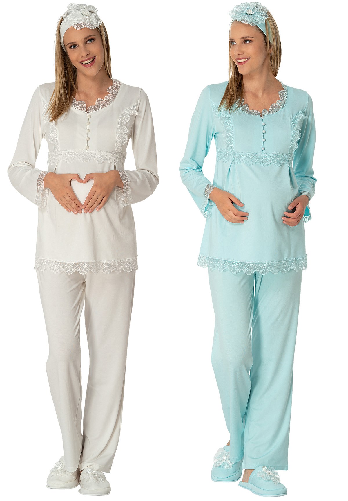 Mecit 1914 Dantel Geçişli Lohusa Pijama Takımı