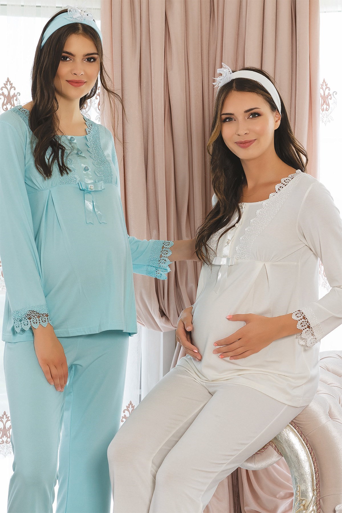 MECIT 1917 Guipure Collar Maternity Pajama Set