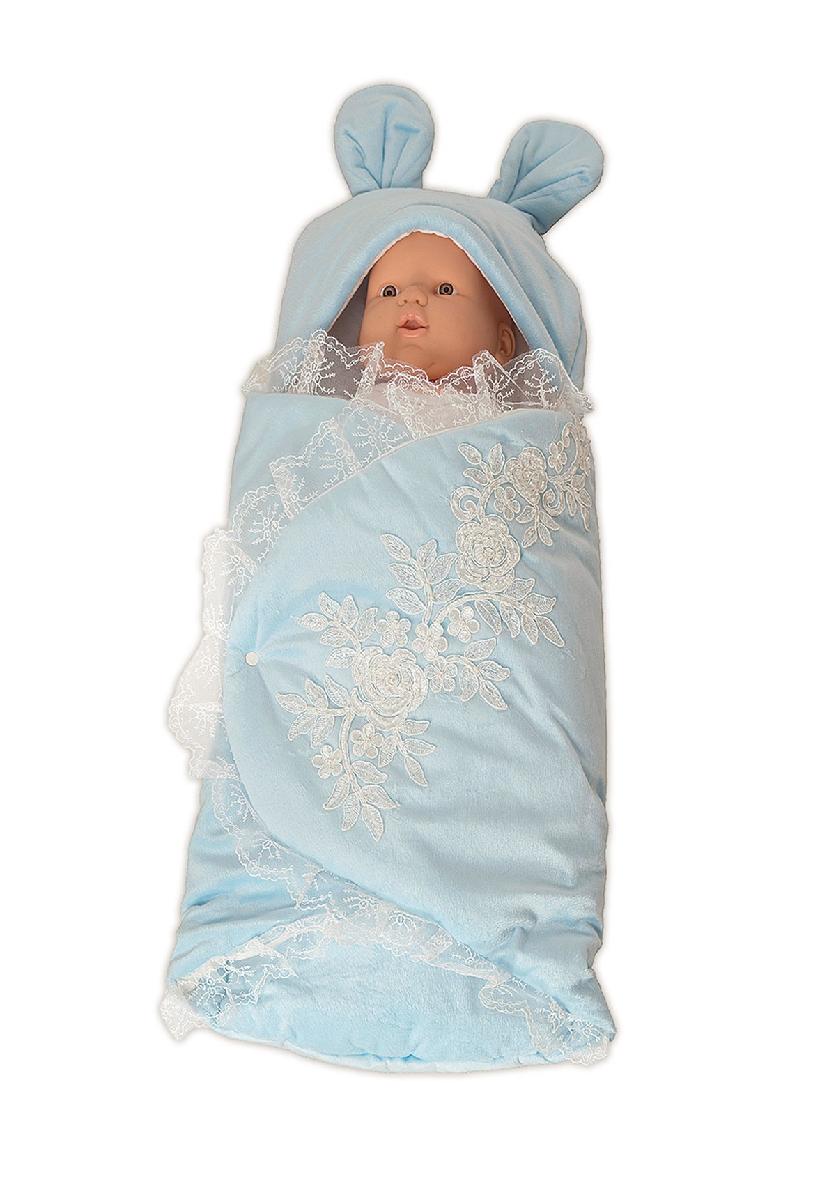 MECIT 212 Lace Detailed Baby Blue Color Plush Swaddle