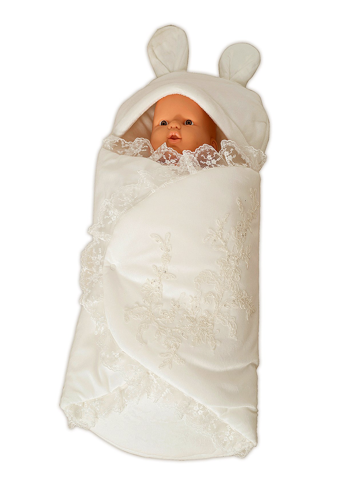 MECIT 213 Lace Detailed Ecru Color Plush Swaddle