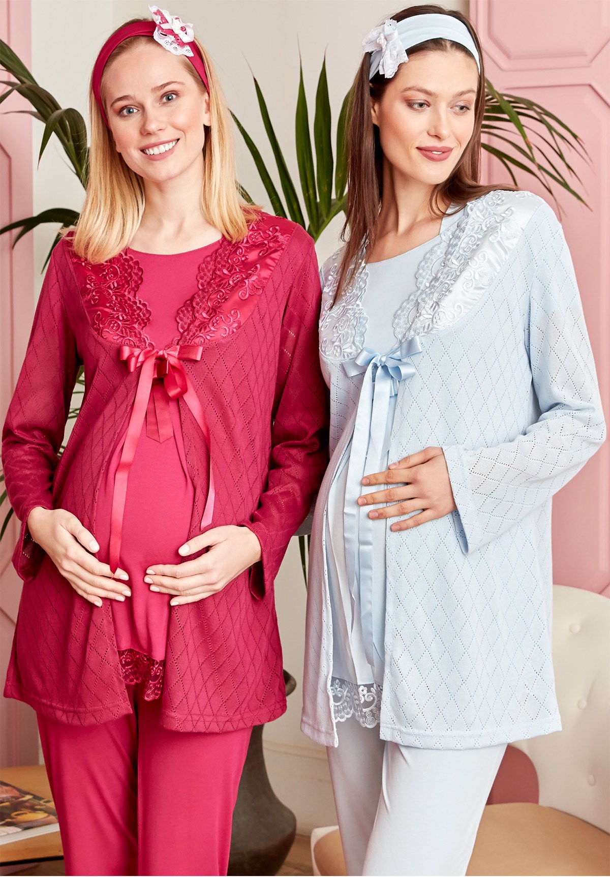 MECIT 5006 Maternity Pajama and Knitwear Robe Set