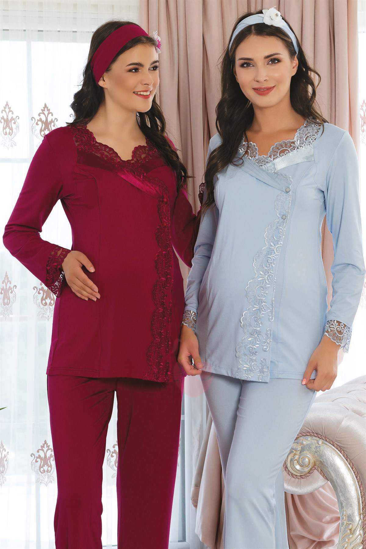 Mecit 5114 Kruvaze Dantel Detaylı Lohusa Pijama Takımı