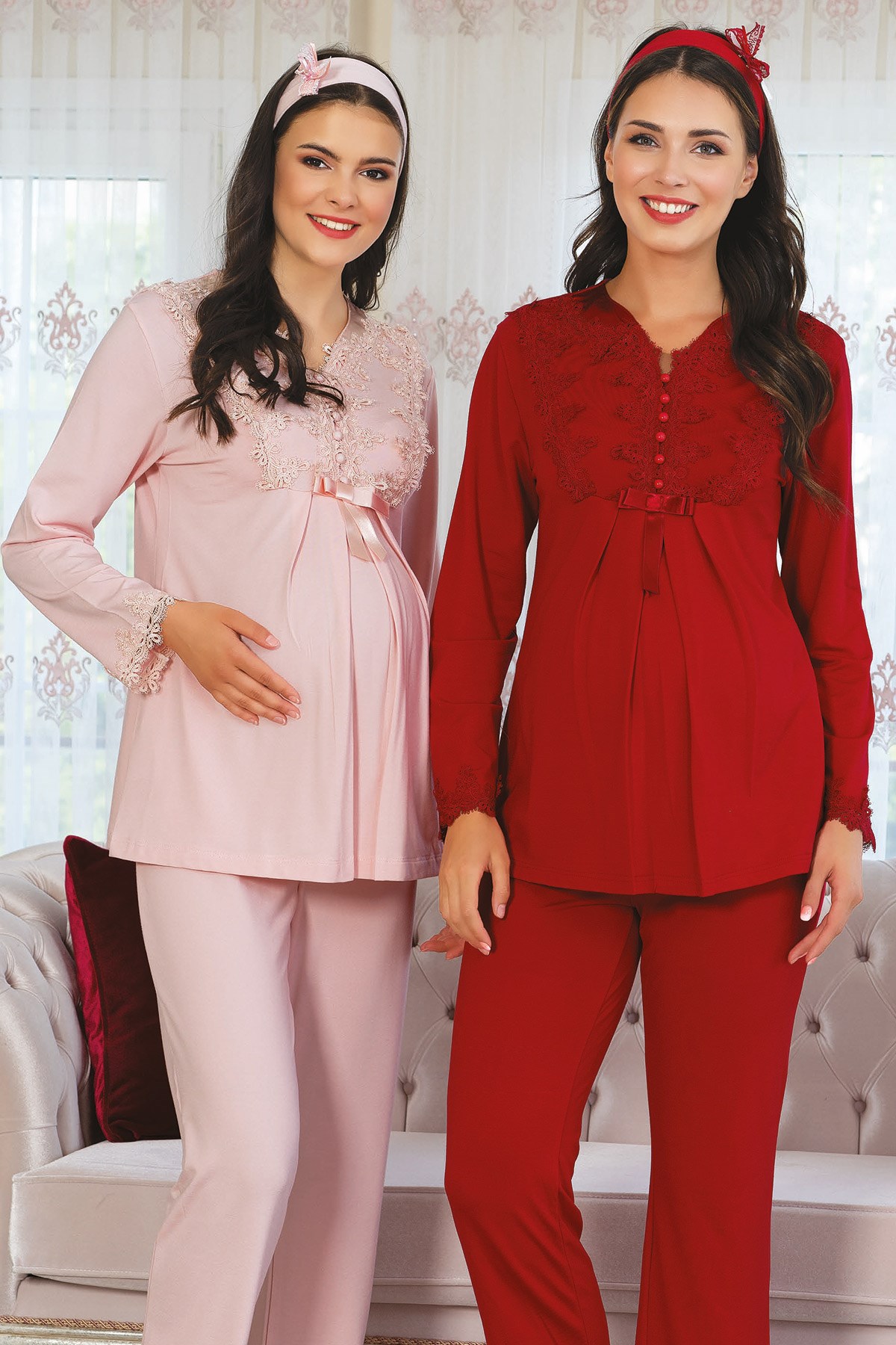 Mecit 5115 Robası Güpürlü Dantel Detaylı Lohusa Pijama Takımı