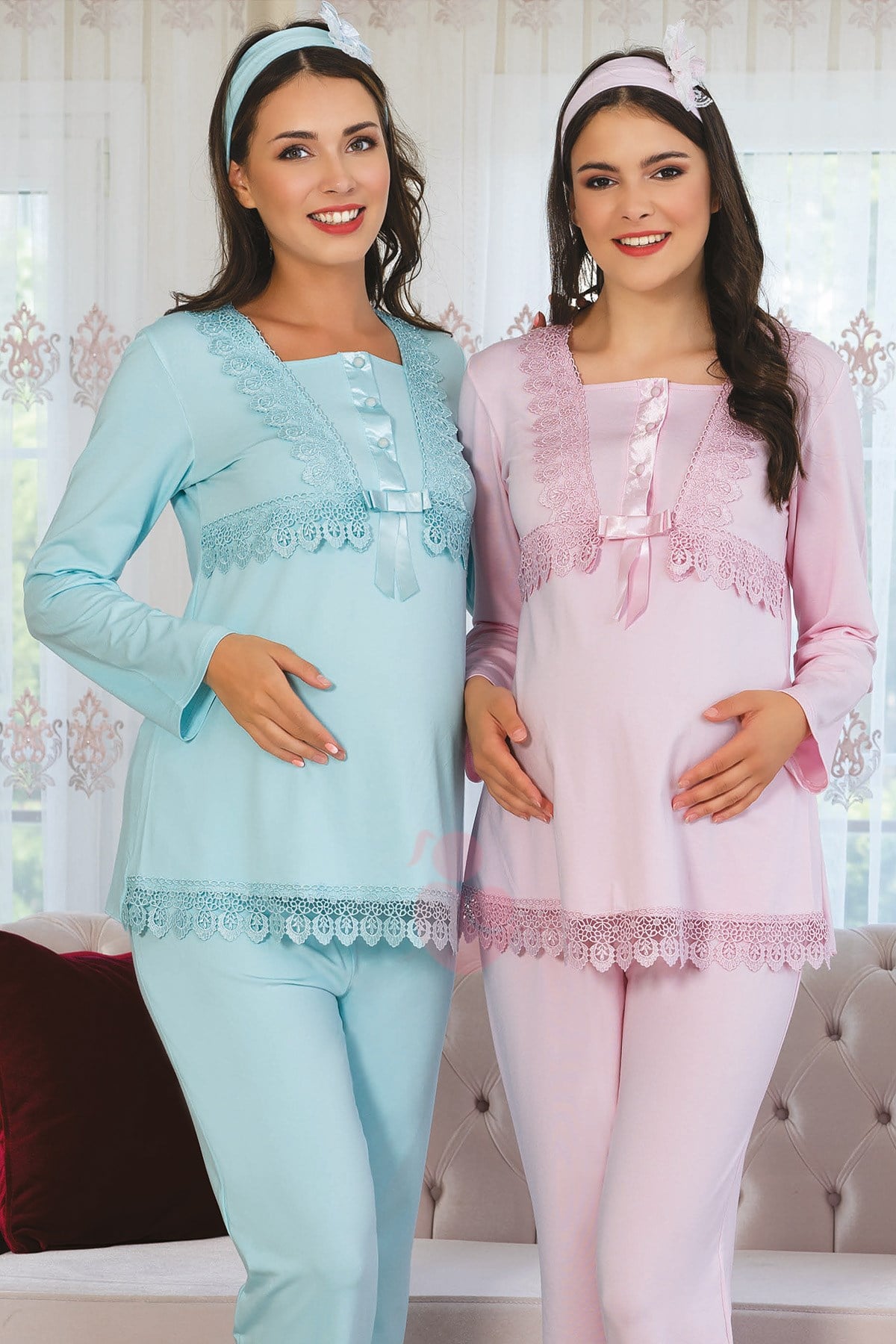 Mecit 5116 Güpür Dantel Detaylı Lohusa Pijama Takımı