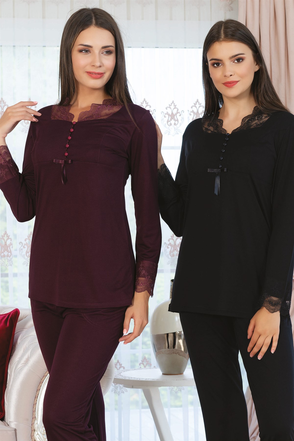 Mecit 5142 Dantel Yaka Lohusa Pijama Takımı