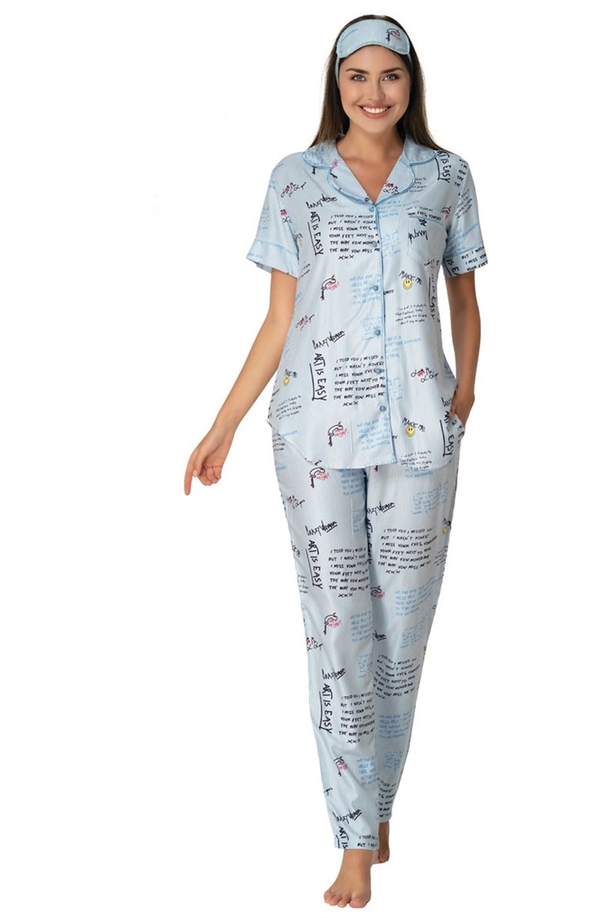 Mecit 5146 Önden Düğmeli Kısa Kol Lohusa Pijama Takımı