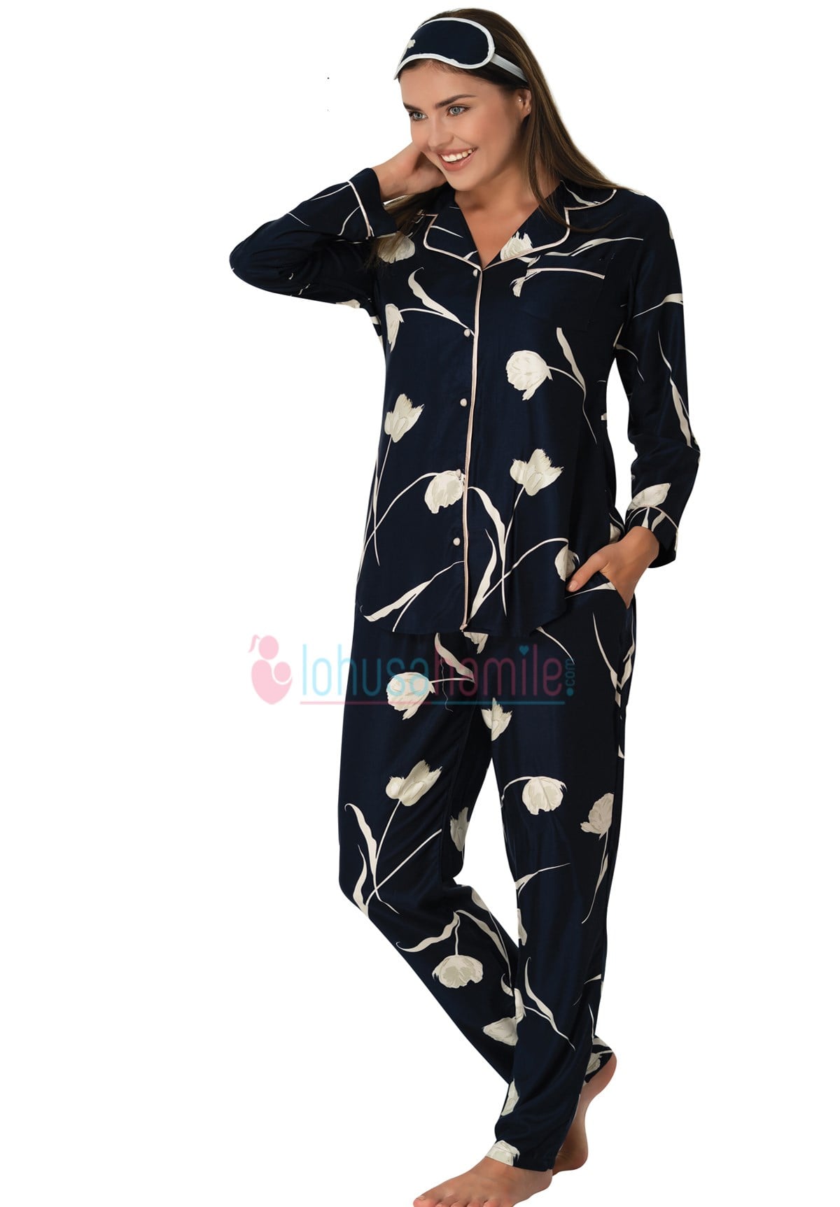 MECIT 5148 Rose Patterned Front Buttoned Maternity Pajama Sets