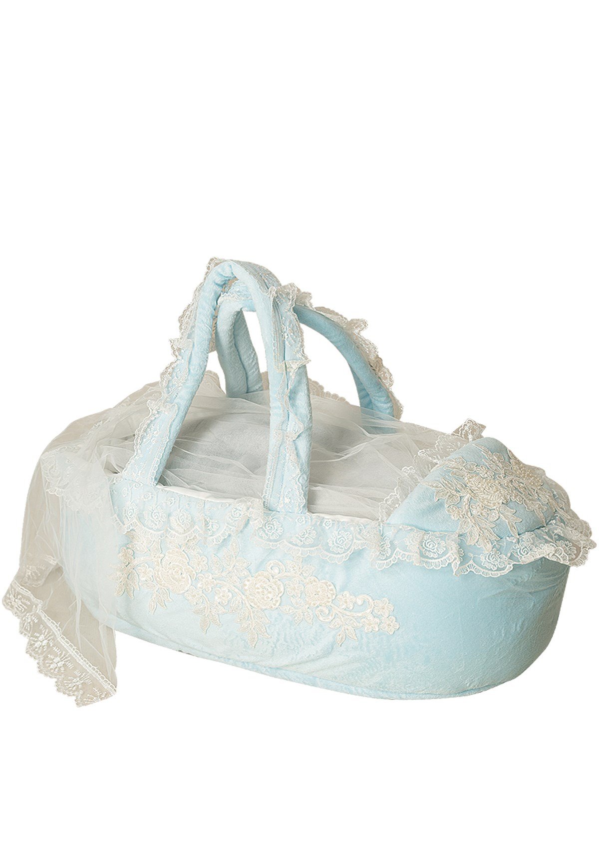 MECIT 520 Baby Blue Color Plush Carrycot with Brilliant Stone Embroidery