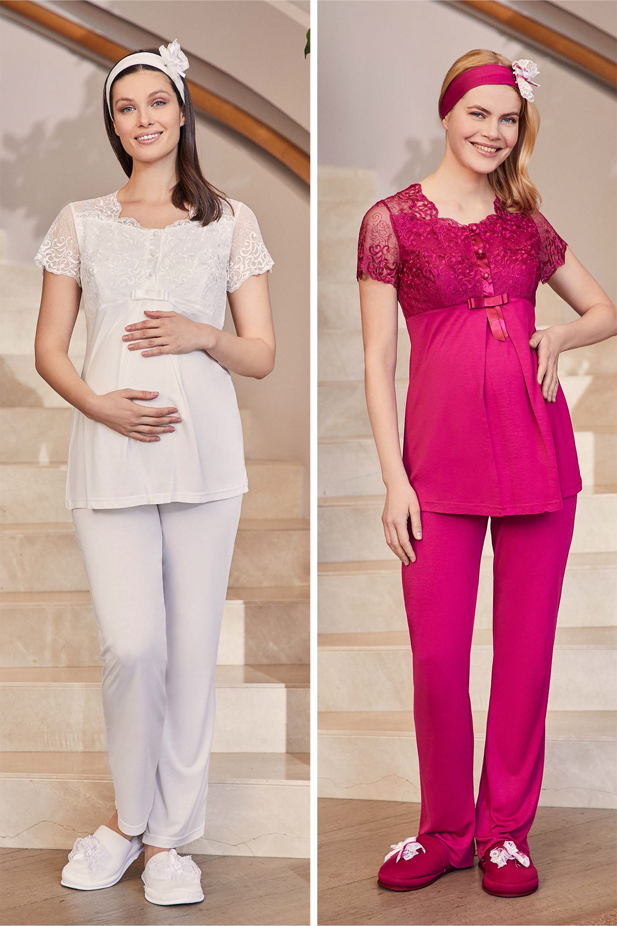 Mecit 5220ef Dantel Detaylı Lohusa Pijama Takımı