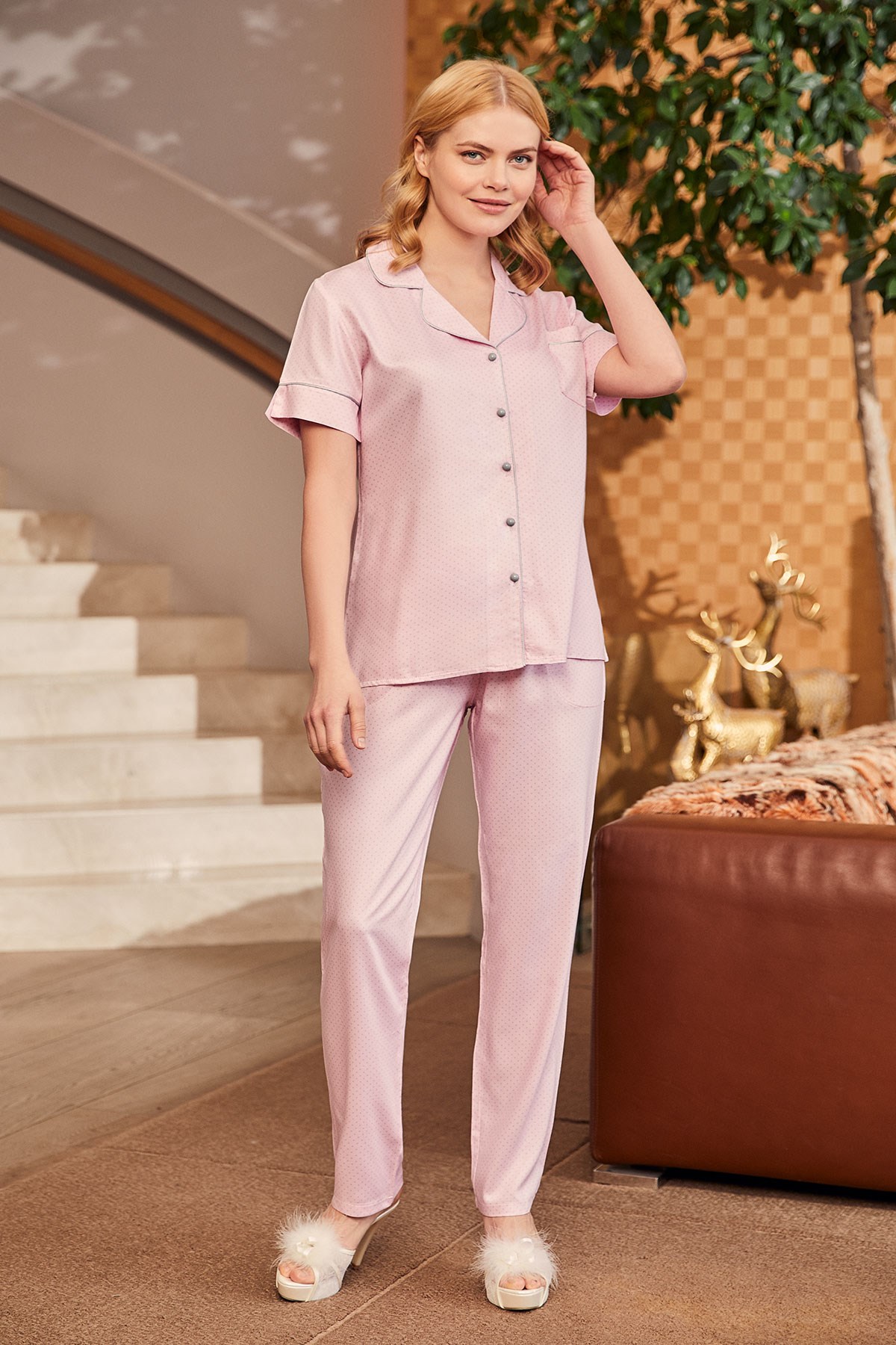 Mecit 5245 Puanlı Önden Düğmeli Lohusa Pijama Takımı