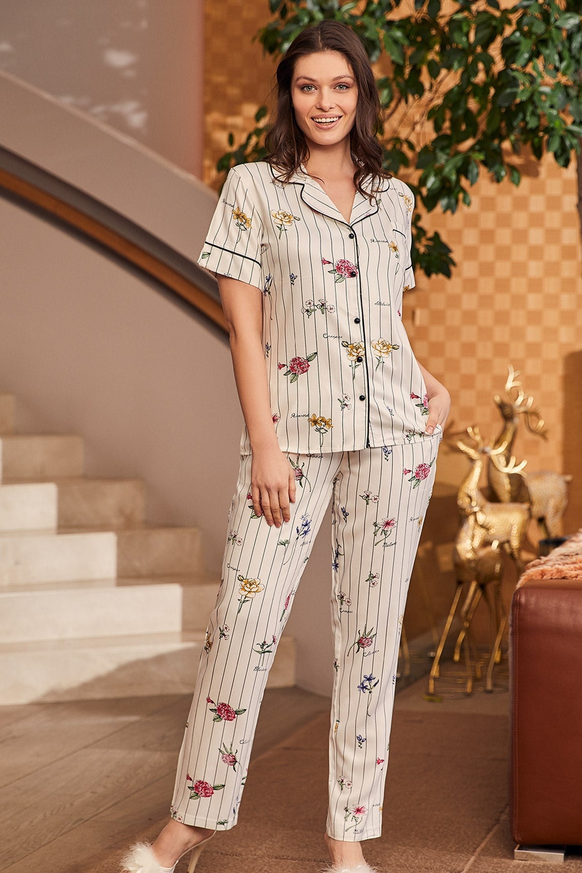 Mecit 5253 Önden Düğmeli Lohusa Pijama Takımı