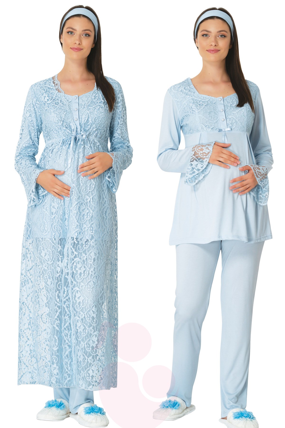 Mecit 5322 Mavi Sabahlıklı Lohusa Pijama