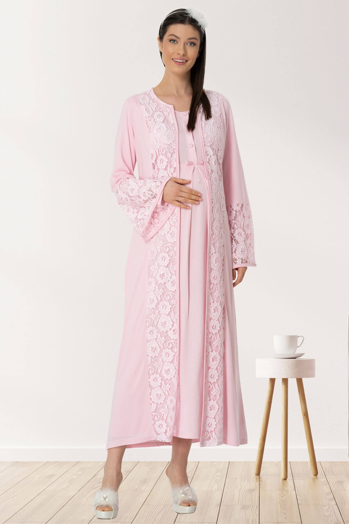Mecit 5408 Pembe Lez Dantelli Lohusa Sabahlık