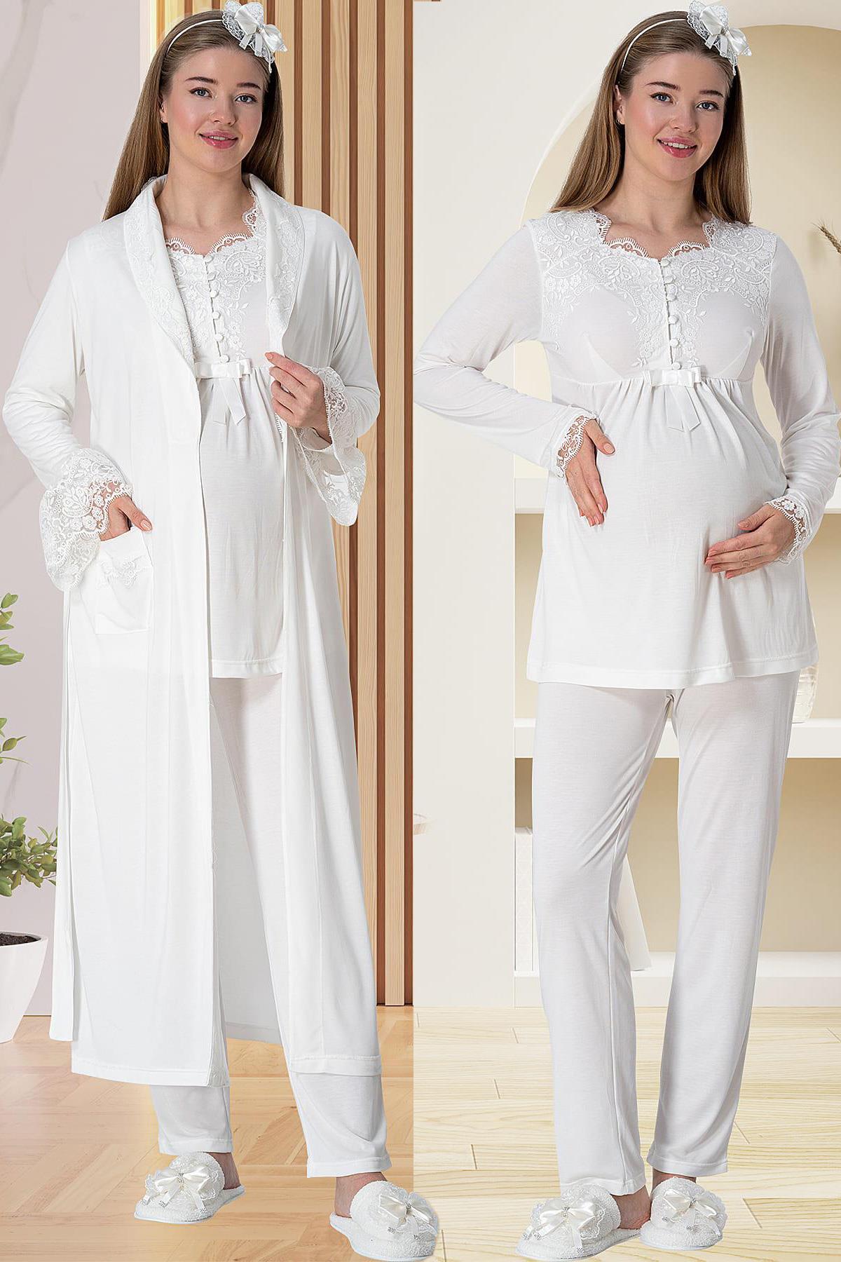 Mecit 5417 Ecru Long Maternity Nightgown