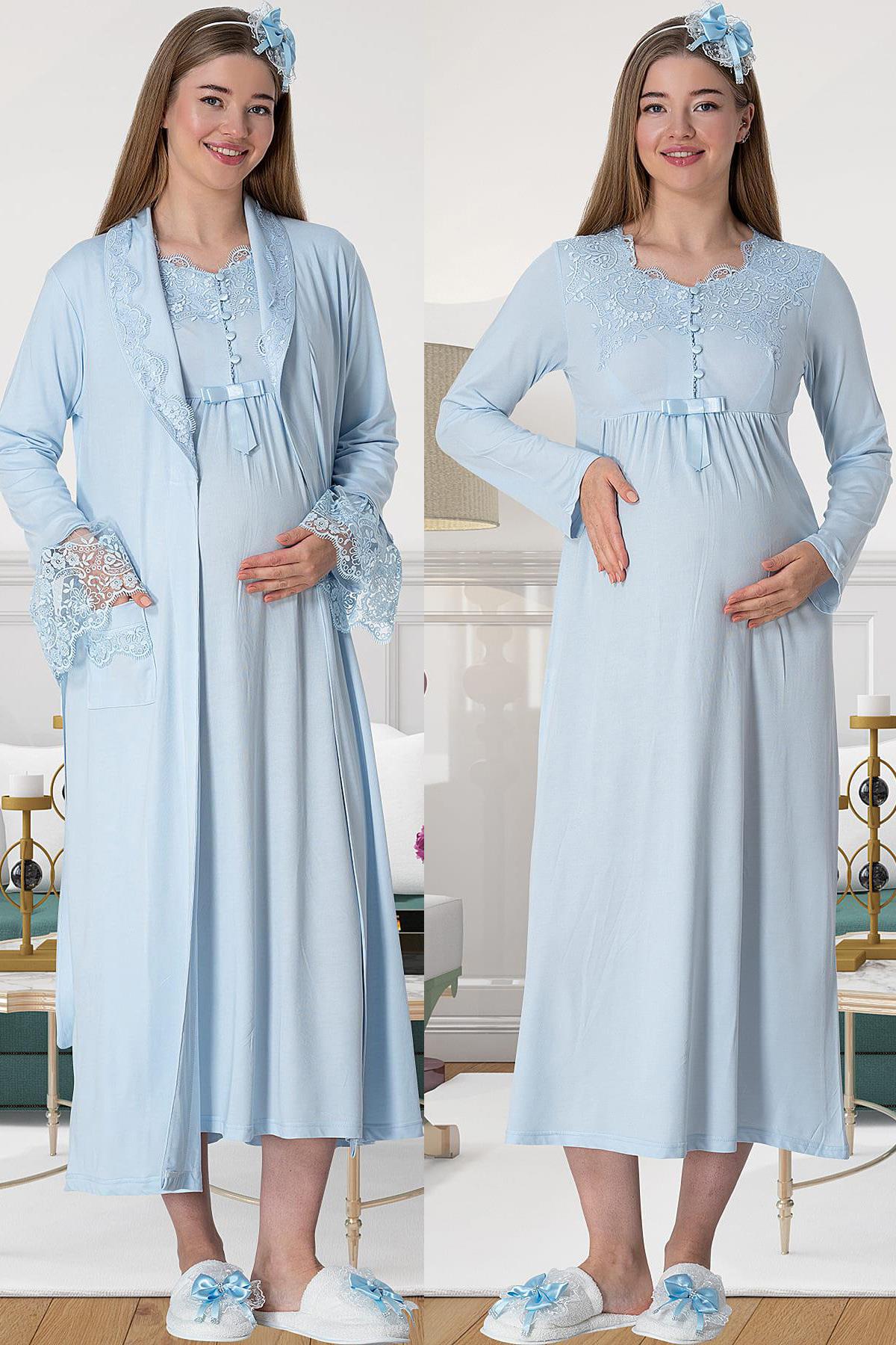 Mecit 5417 Mavi Sabahlıklı Lohusa Gecelik