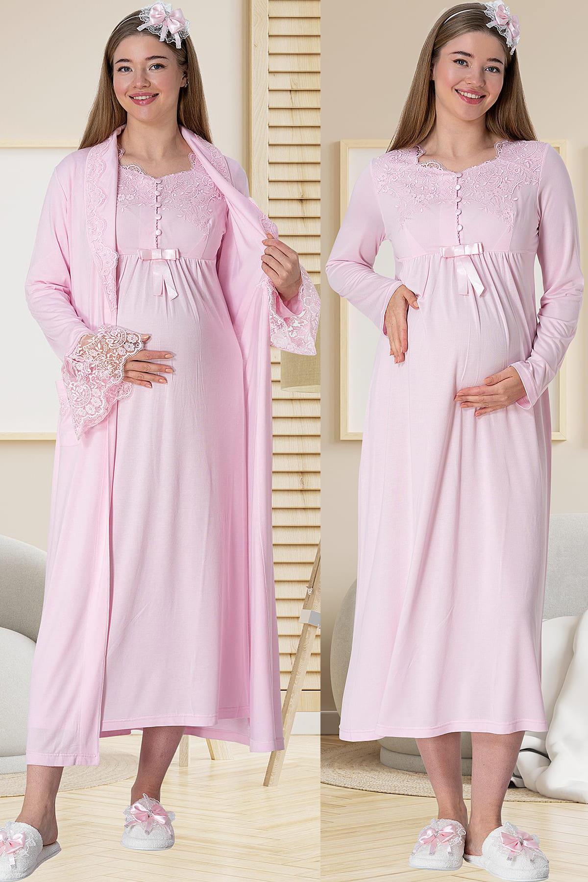 Mecit 5417 Pink Maternity Nightgown and Robe Set