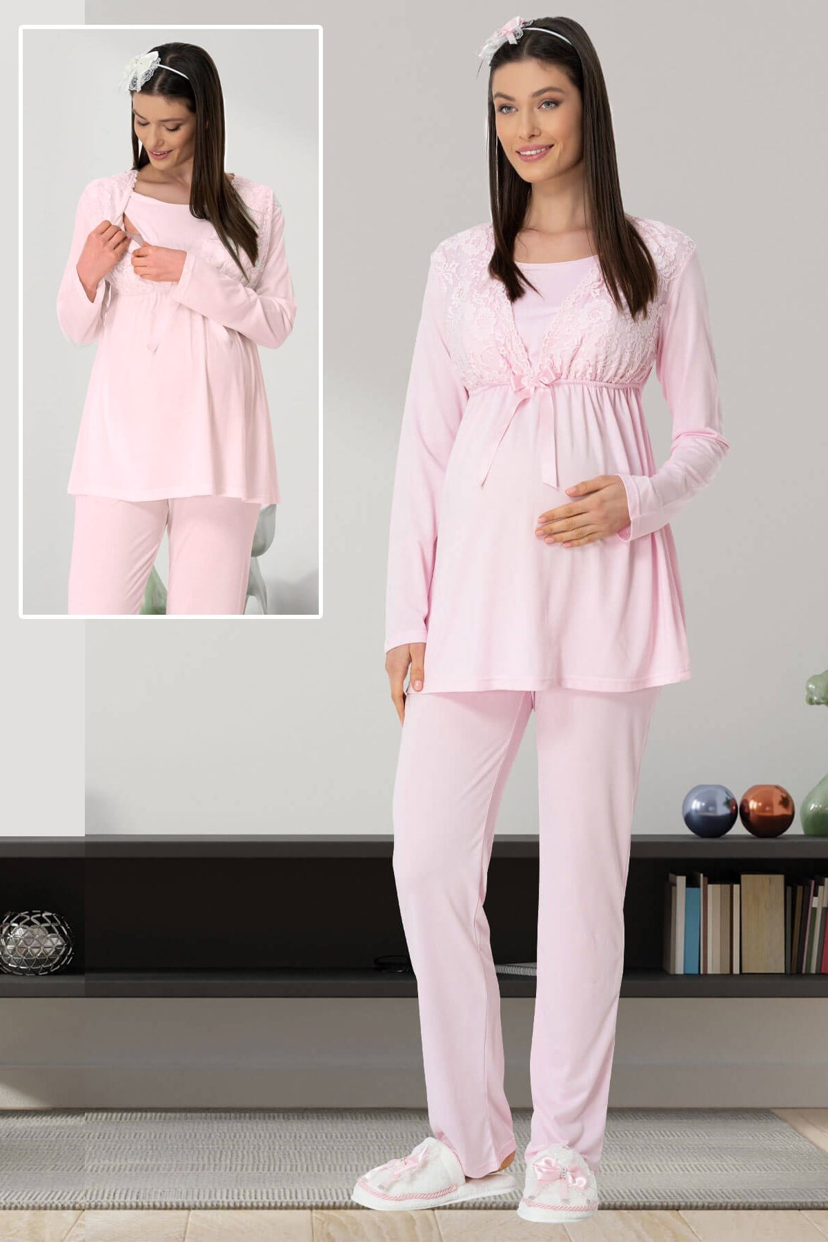 Mecit 5421 Pembe Gizli Emzirme Özellikli Lohusa Pijama