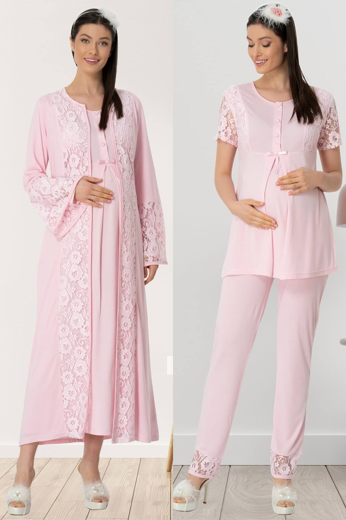 Mecit 5445 Pembe Lez Dantelli Lohusa hamile 4lü Set
